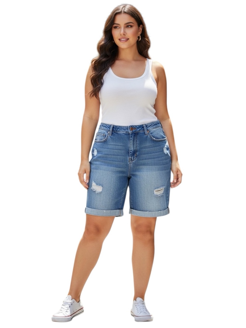 Celebrity Pink Plus Size 24 Light Blue Distressed Denim Bermuda Shorts